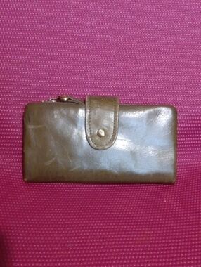 HOBO Olive Green Leather Zip Wallet